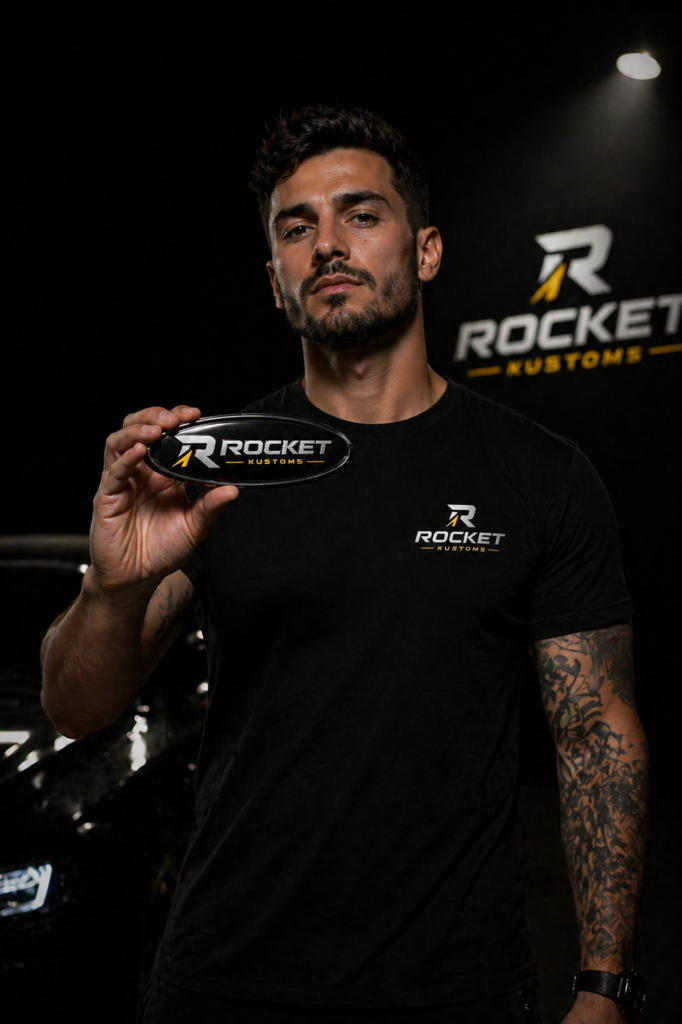 Detalhe automotivo premium Rocket Kustoms